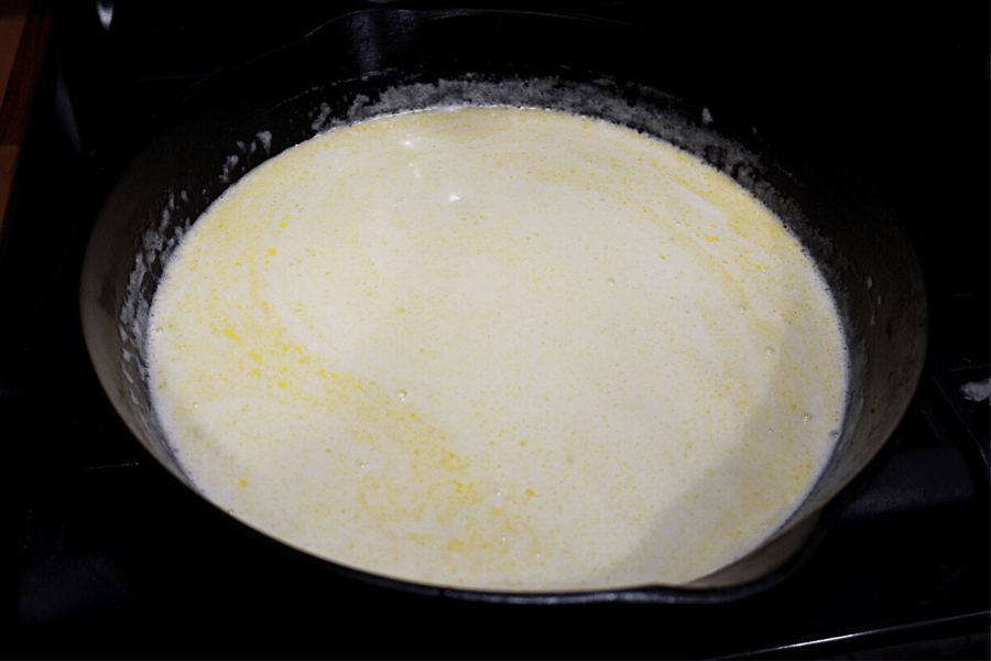 butter & heavy whipping cream melted together in cast iron pan